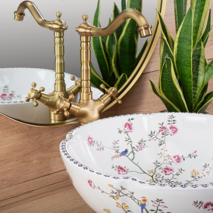 REA-U7504 - Lavabo sobre encimera FELICIA Ø 42,5 cm cerámica/motivo floral