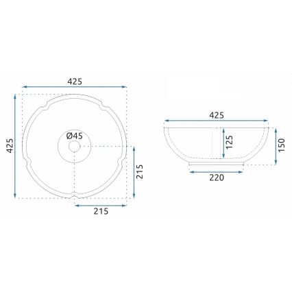 REA-U7504 - Lavabo sobre encimera FELICIA Ø 42,5 cm cerámica/motivo floral