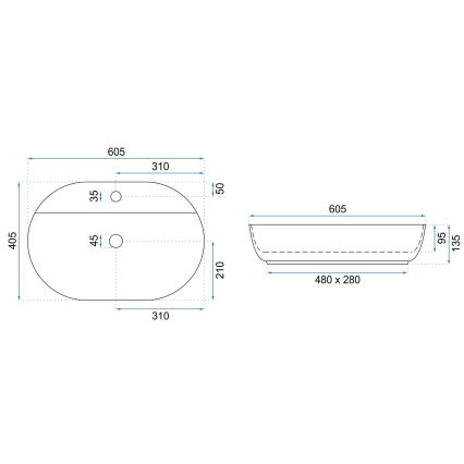 REA-U7900 - Lavabo para encimera AURA 40,5x60,5 cm cerámica/blanco brillante