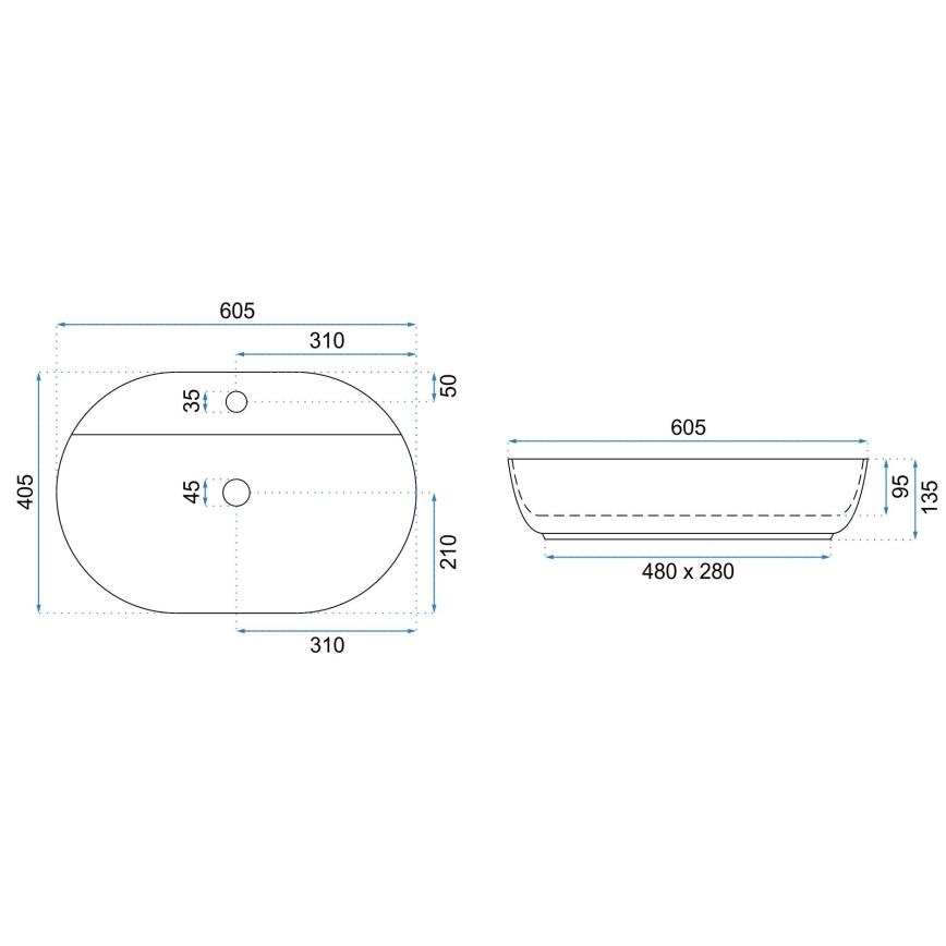 REA-U7900 - Lavabo para encimera AURA 40,5x60,5 cm cerámica/blanco brillante