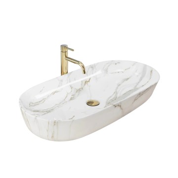 REA-U8404 - Lavabo sobre encimera CLEO 41x81 cm cerámica/blanco/decoración de mármol