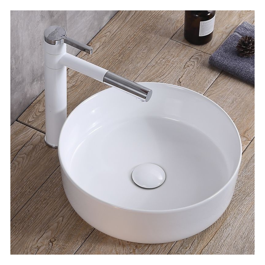 REA-U8493 - Lavabo sobre encimera ELMA Ø 45 cm, cerámica, blanco brillante