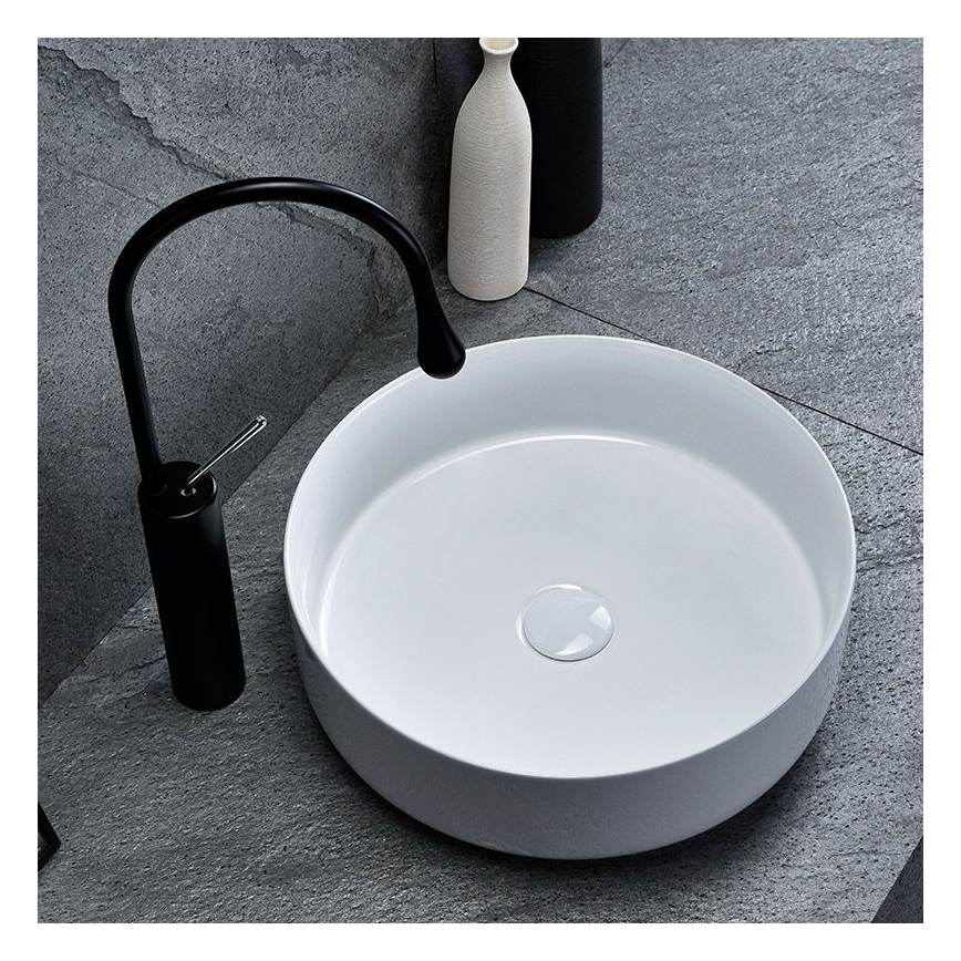 REA-U8493 - Lavabo sobre encimera ELMA Ø 45 cm, cerámica, blanco brillante