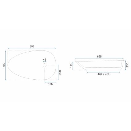 REA-U8537 - Lavabo para encimera GRETA 40 x 65,5 cm cerámica/blanco brillante