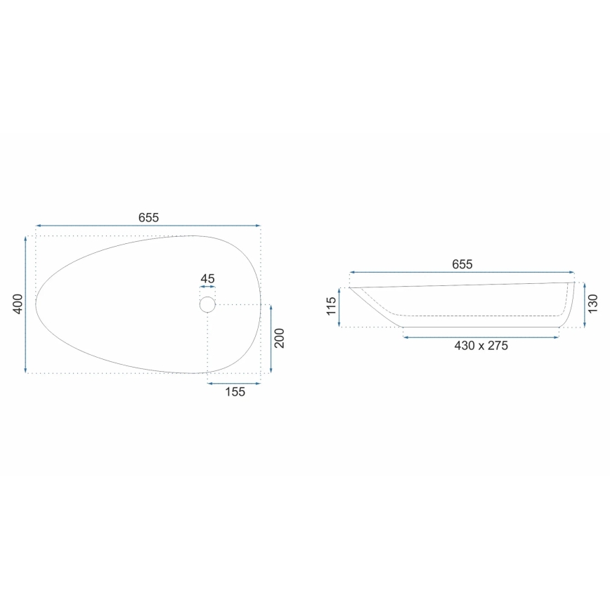 REA-U8537 - Lavabo para encimera GRETA 40 x 65,5 cm cerámica/blanco brillante