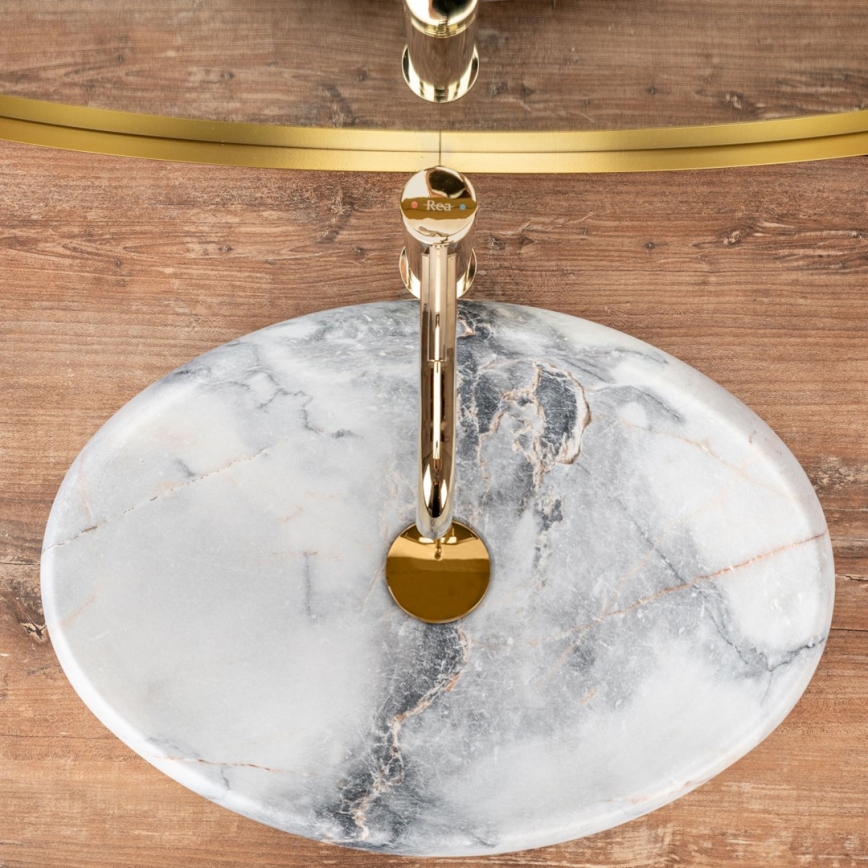 REA-U8567 - Lavabo sobre encimera LINDA 34x48,5 cm cerámica/decoración efecto mármol