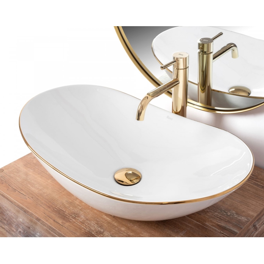 REA-U8570 - Lavabo sobre encimera ROYAL 36x62 cm cerámica/blanco brillante/dorado