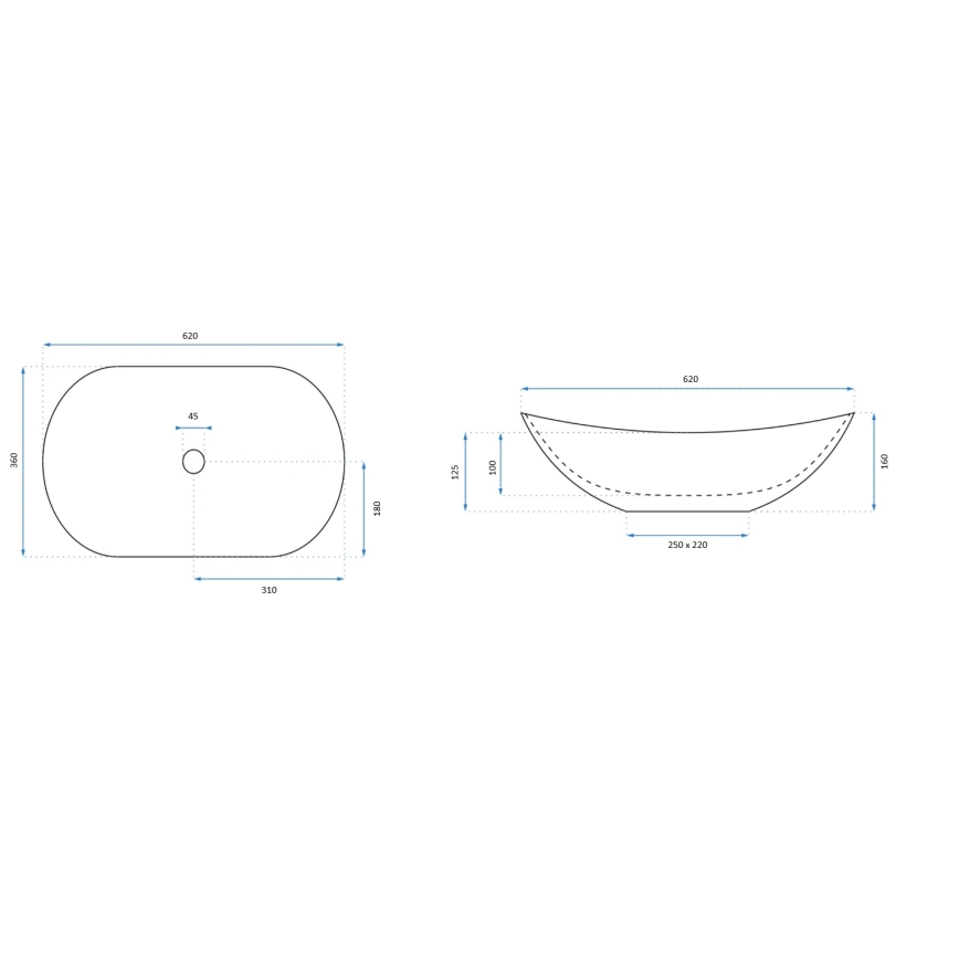 REA-U8570 - Lavabo sobre encimera ROYAL 36x62 cm cerámica/blanco brillante/dorado