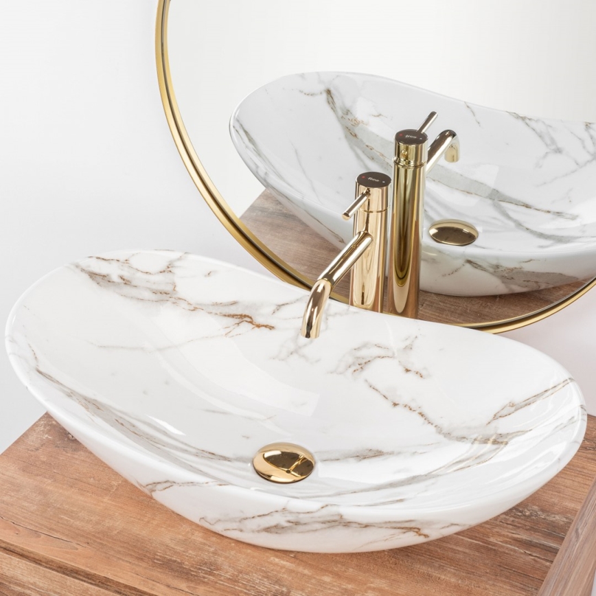 REA-U8597 - Lavabo sobre encimera ROYAL 36x62 cm cerámica con acabado efecto mármol