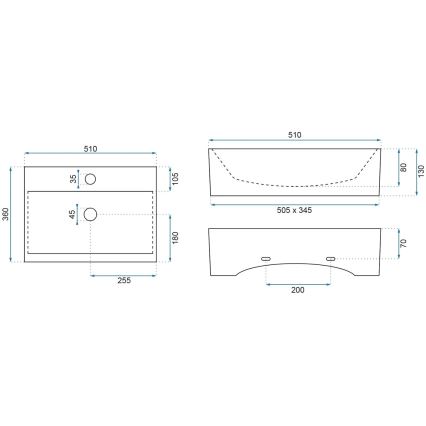 REA-U8701 - Lavabo para encimera BONITA 36x51 cm cerámica/blanco brillante