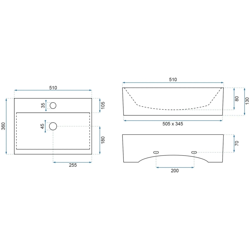 REA-U8701 - Lavabo para encimera BONITA 36x51 cm cerámica/blanco brillante