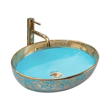 REA-U8709 - Lavabo sobre encimera MARGOT 40x52 cm cerámica/azul/dorado