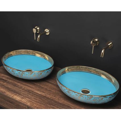 REA-U8709 - Lavabo sobre encimera MARGOT 40x52 cm cerámica/azul/dorado