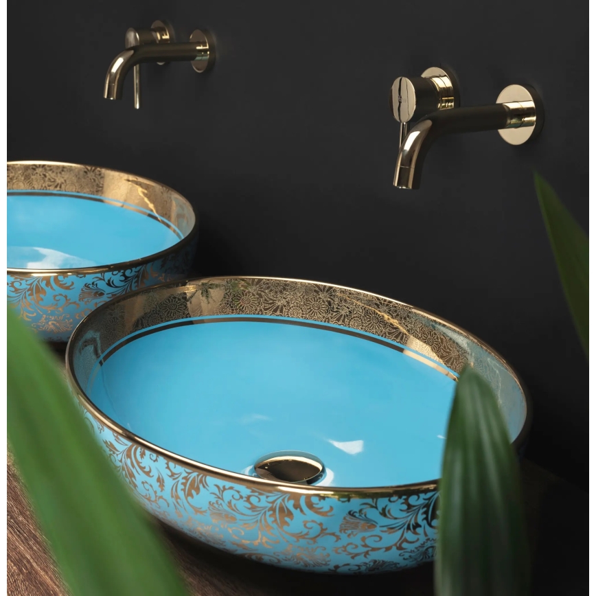 REA-U8709 - Lavabo sobre encimera MARGOT 40x52 cm cerámica/azul/dorado