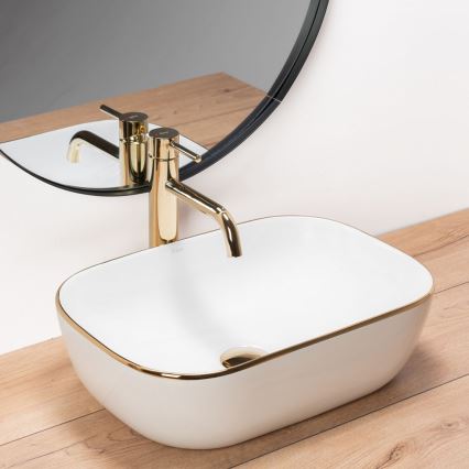REA-U8736 - Lavabo sobre encimera BELINDA 33,5x46,5 cm cerámica/blanco/dorado