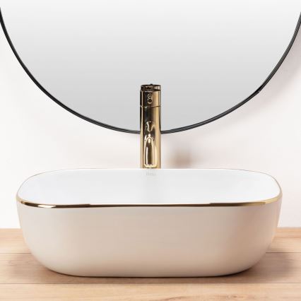 REA-U8736 - Lavabo sobre encimera BELINDA 33,5x46,5 cm cerámica/blanco/dorado