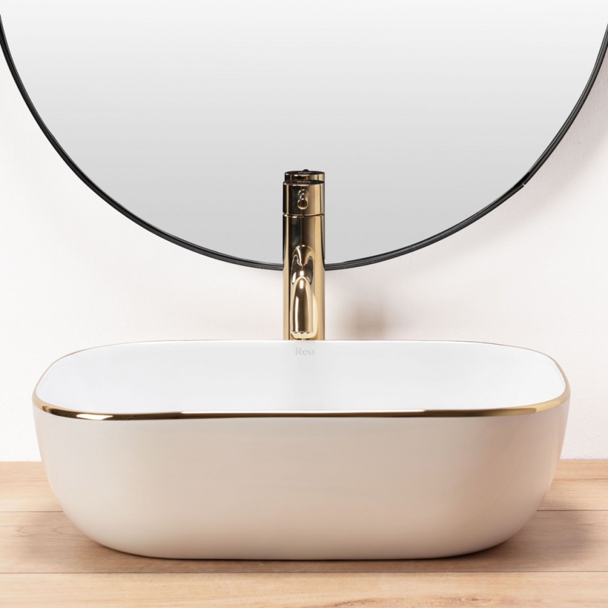 REA-U8736 - Lavabo sobre encimera BELINDA 33,5x46,5 cm cerámica/blanco/dorado