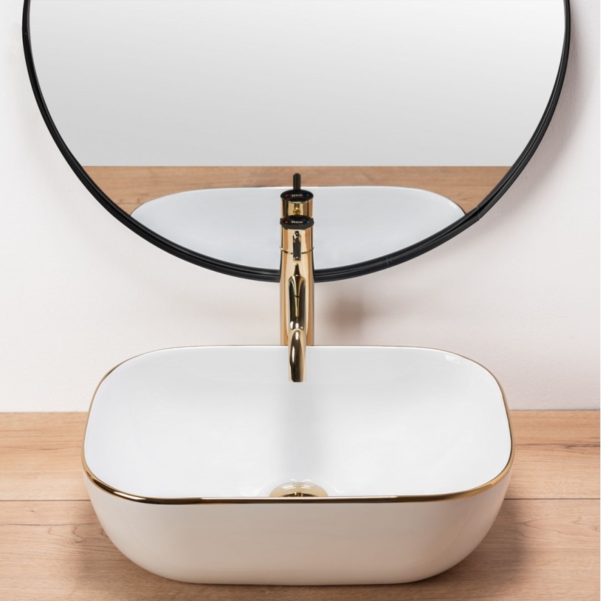 REA-U8736 - Lavabo sobre encimera BELINDA 33,5x46,5 cm cerámica/blanco/dorado