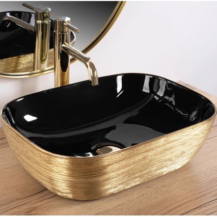 REA-U8780 - Lavabo sobre encimera BELINDA 33x46,5 cm cerámica/negro/dorado
