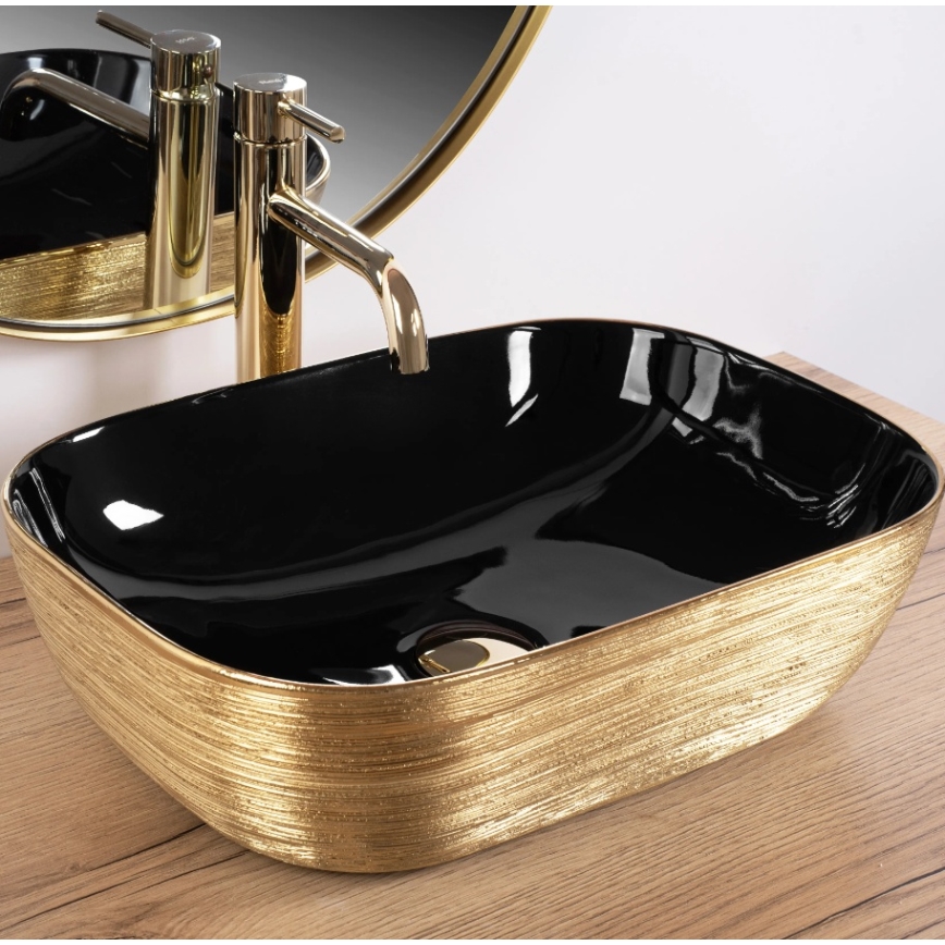 REA-U8780 - Lavabo sobre encimera BELINDA 33x46,5 cm cerámica/negro/dorado