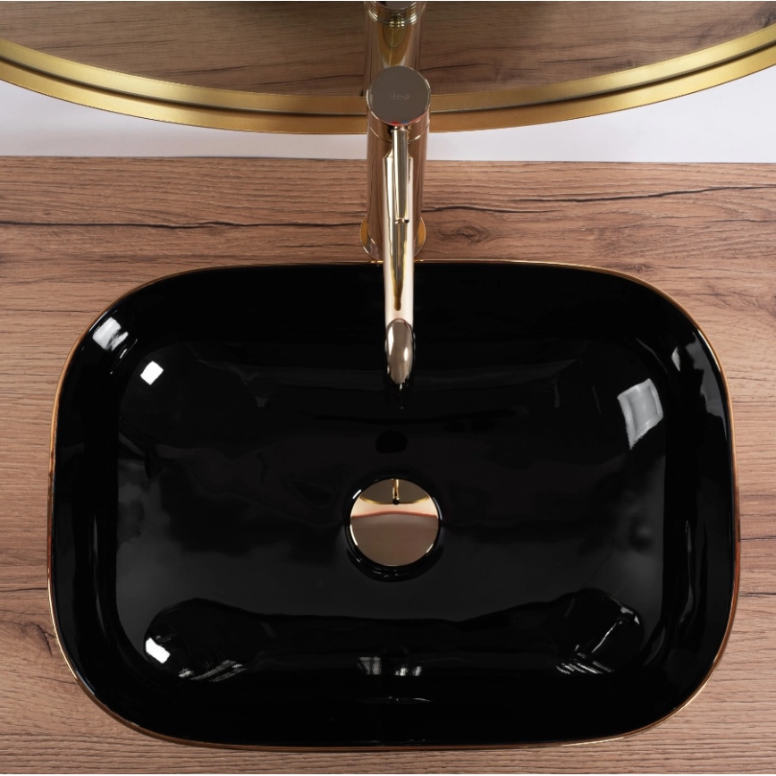 REA-U8780 - Lavabo sobre encimera BELINDA 33x46,5 cm cerámica/negro/dorado