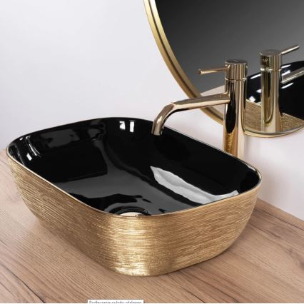 REA-U8780 - Lavabo sobre encimera BELINDA 33x46,5 cm cerámica/negro/dorado