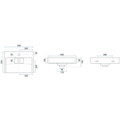 REA-U8900 - Lavabo sobre encimera GOYA 37x50 cm aglomerado/blanco mate