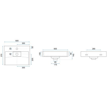 REA-U8901 - Lavabo sobre encimera GOYA 37x60 cm blanco mate