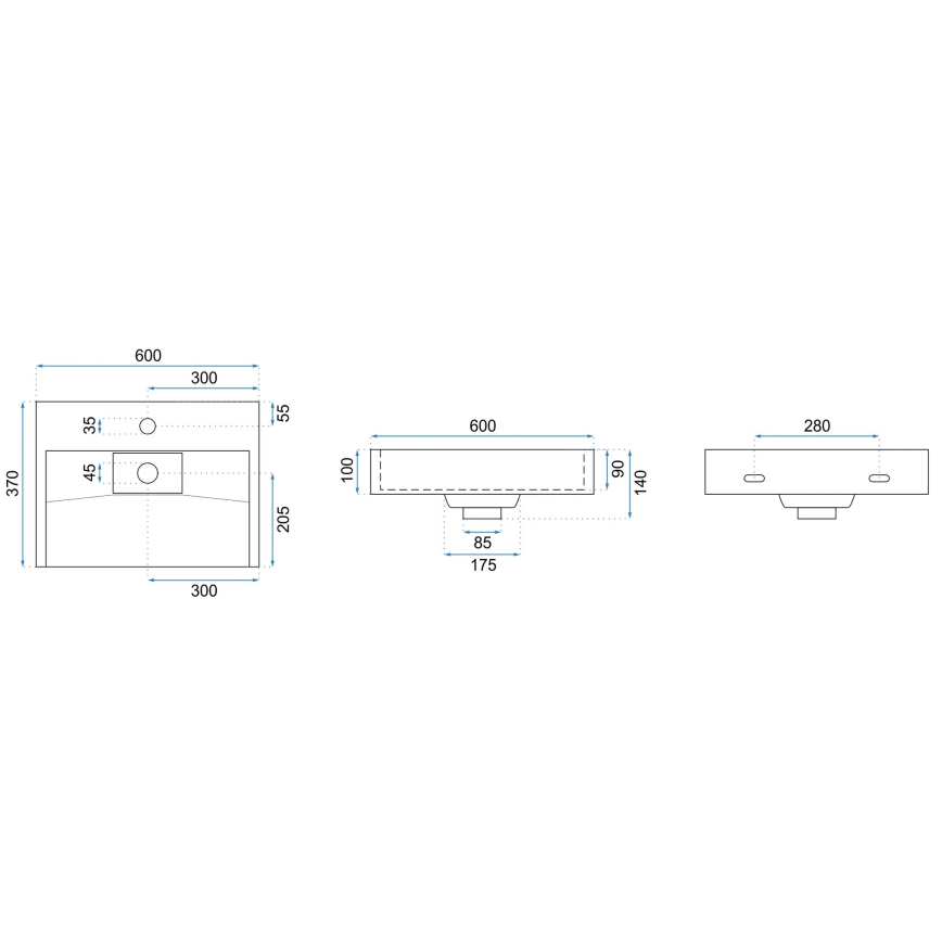 REA-U8901 - Lavabo sobre encimera GOYA 37x60 cm blanco mate