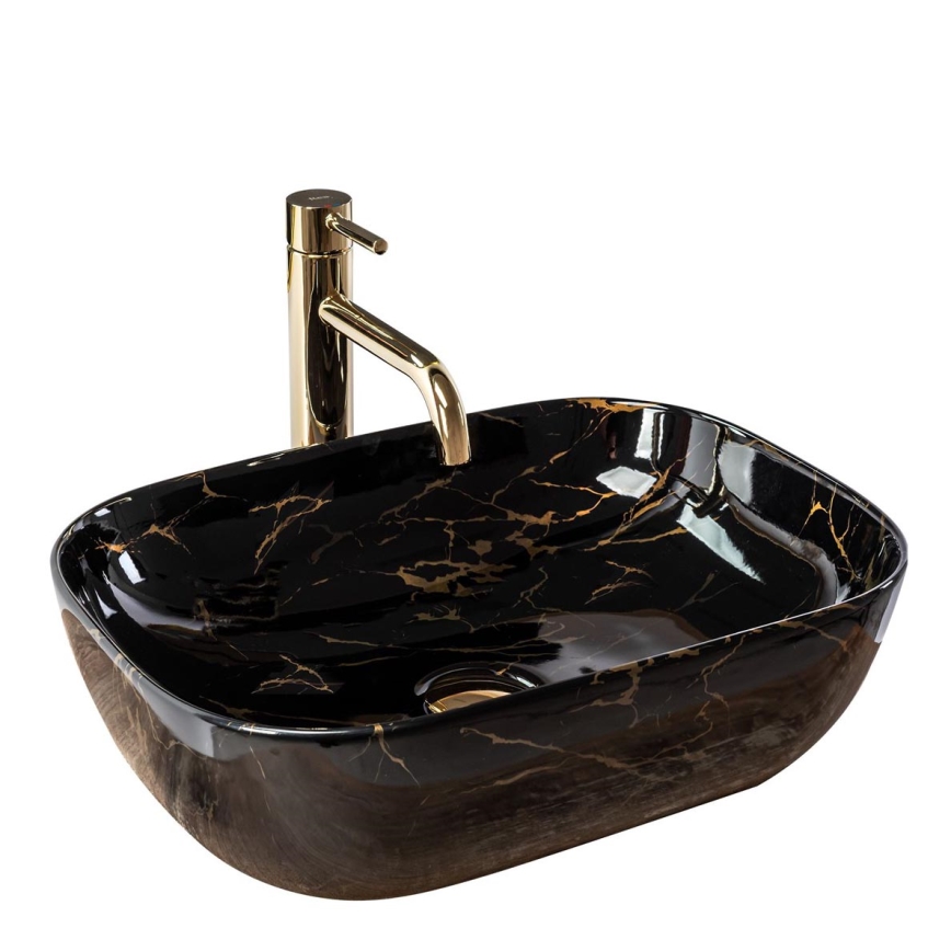 REA-U8907 - Lavabo sobre encimera BELINDA 33,5x46,5 cm cerámica/negro/acabado en mármol