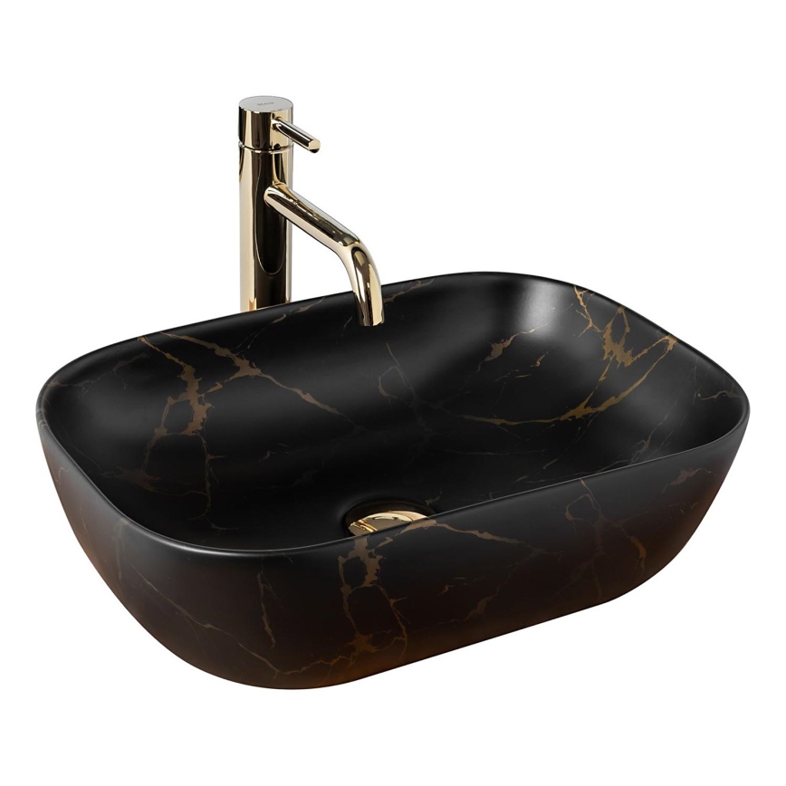 REA-U8908 - Lavabo sobre encimera BELINDA 33,5x46,5 cm cerámica/negro/efecto mármol