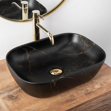 REA-U8908 - Lavabo sobre encimera BELINDA 33,5x46,5 cm cerámica/negro/efecto mármol