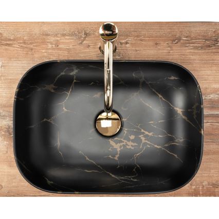 REA-U8908 - Lavabo sobre encimera BELINDA 33,5x46,5 cm cerámica/negro/efecto mármol