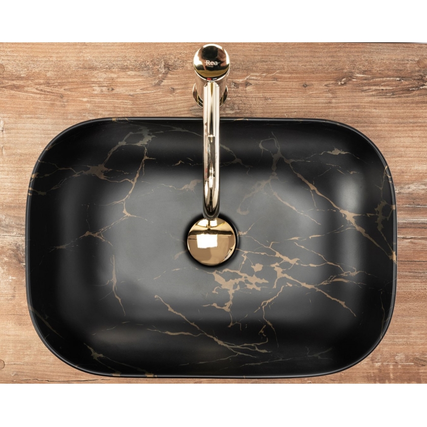 REA-U8908 - Lavabo sobre encimera BELINDA 33,5x46,5 cm cerámica/negro/efecto mármol