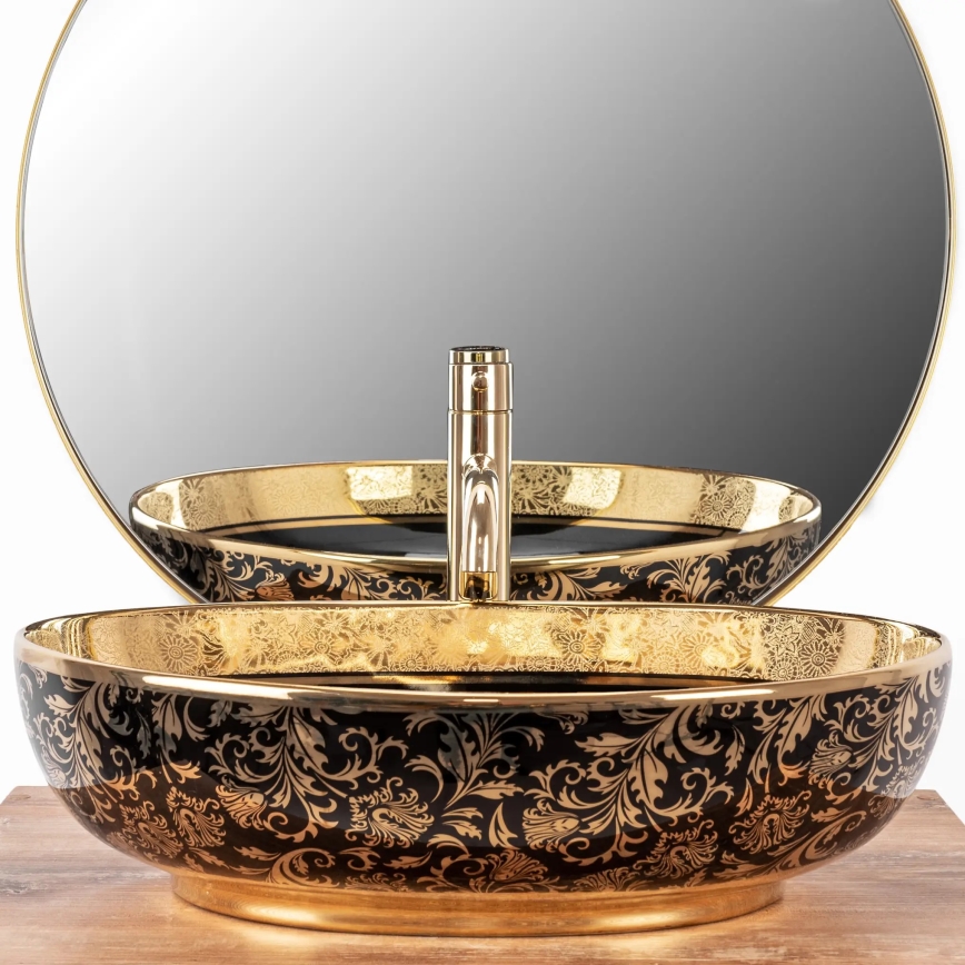 REA-U8978 - Lavabo sobre encimera MARGOT 40x52 cm cerámica/negro/oro