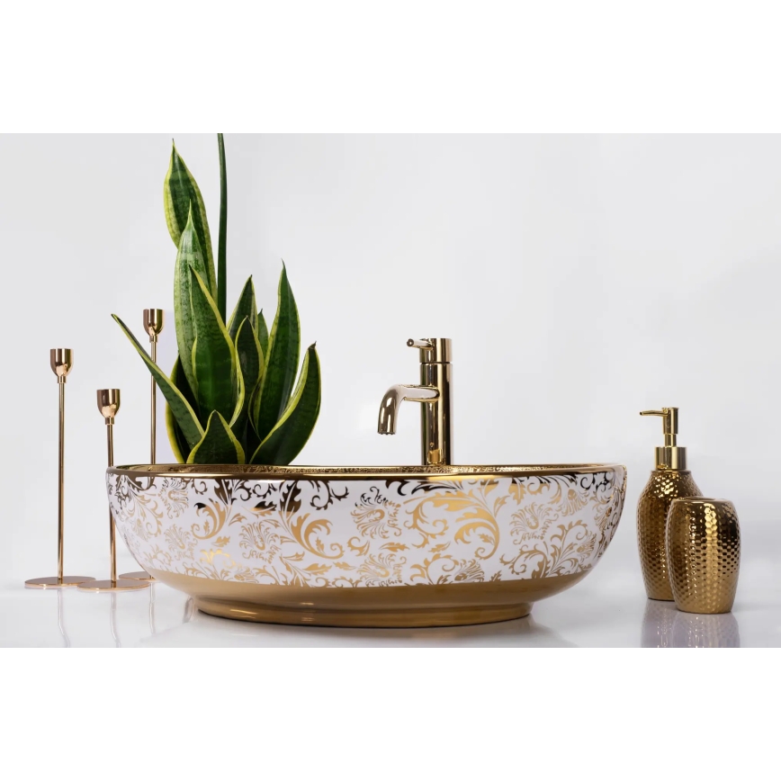 REA-U9650 - Lavabo sobre encimera MARGOT 40x52 cm cerámica/blanco/dorado