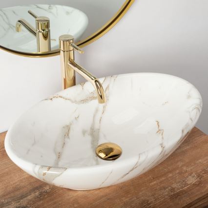 REA-U9685 - Lavabo de encimera PAMELA 33x53 cm cerámica/decoración efecto mármol