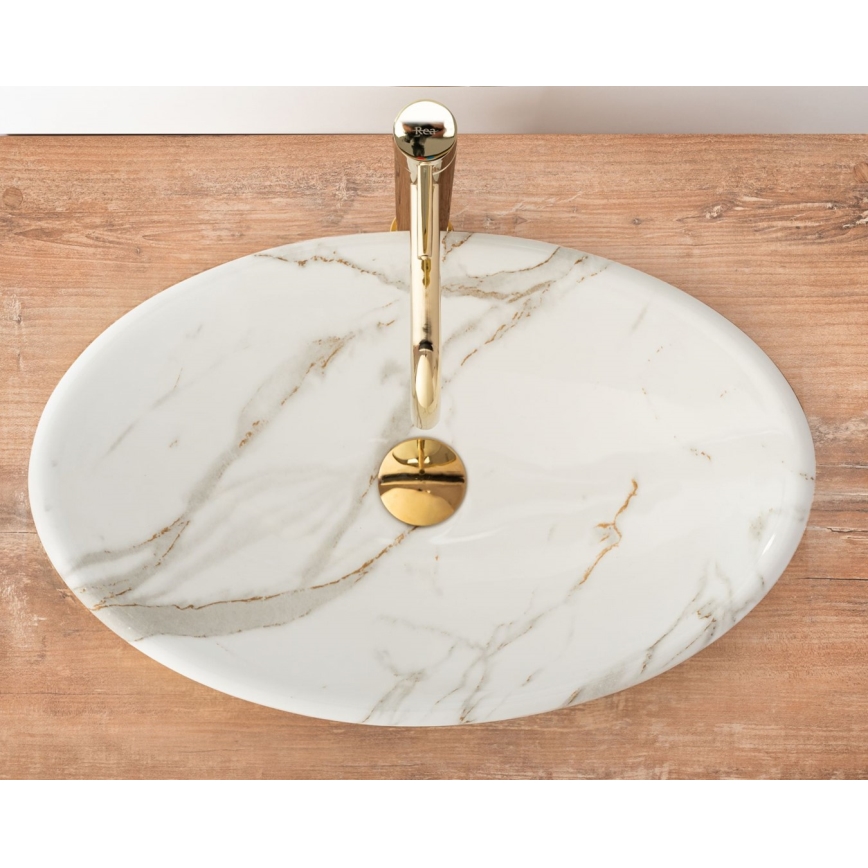 REA-U9685 - Lavabo de encimera PAMELA 33x53 cm cerámica/decoración efecto mármol