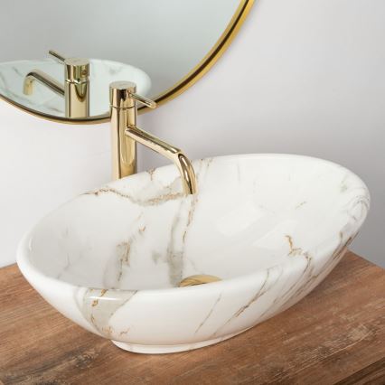 REA-U9685 - Lavabo de encimera PAMELA 33x53 cm cerámica/decoración efecto mármol