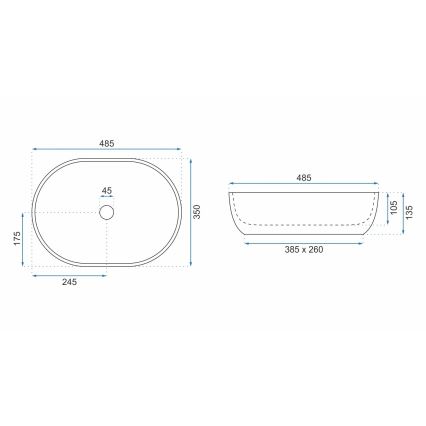 REA-U9887 - Lavabo sobre encimera LARA 35x48,5 cm cerámica/gris/acabado efecto mármol