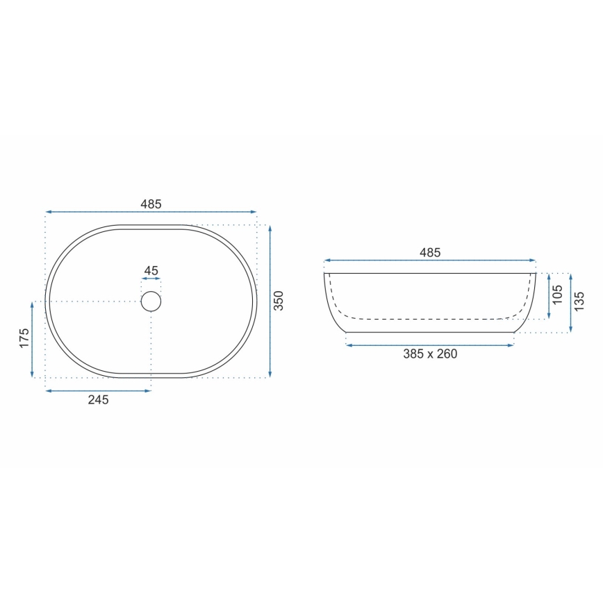 REA-U9887 - Lavabo sobre encimera LARA 35x48,5 cm cerámica/gris/acabado efecto mármol
