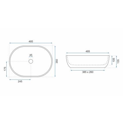 REA-U9889 - Lavabo sobre encimera LARA 35x48,5 cm cerámica/gris/efecto piedra