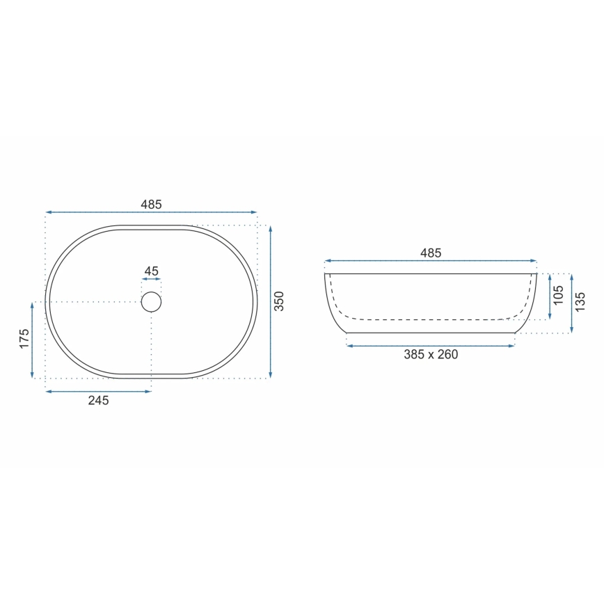 REA-U9889 - Lavabo sobre encimera LARA 35x48,5 cm cerámica/gris/efecto piedra