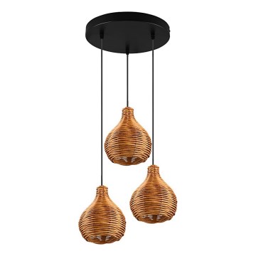 Reality - Lámpara colgante con cable SPROUT 3xE14/40W/230V marrón/ratán