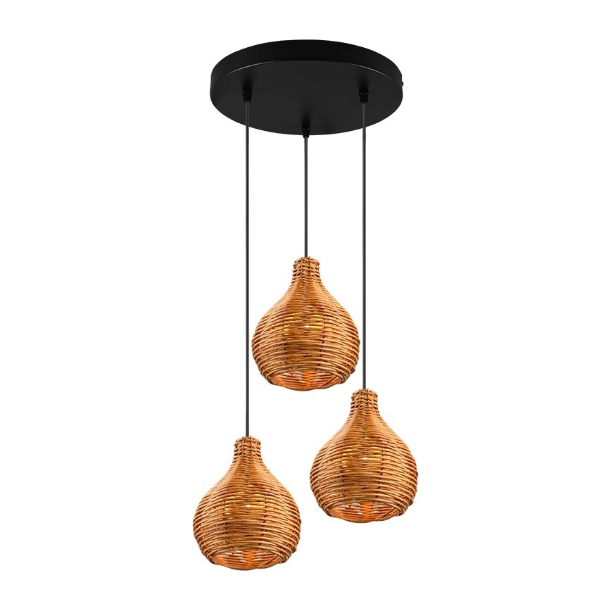 Reality - Lámpara colgante con cable SPROUT 3xE14/40W/230V marrón/ratán
