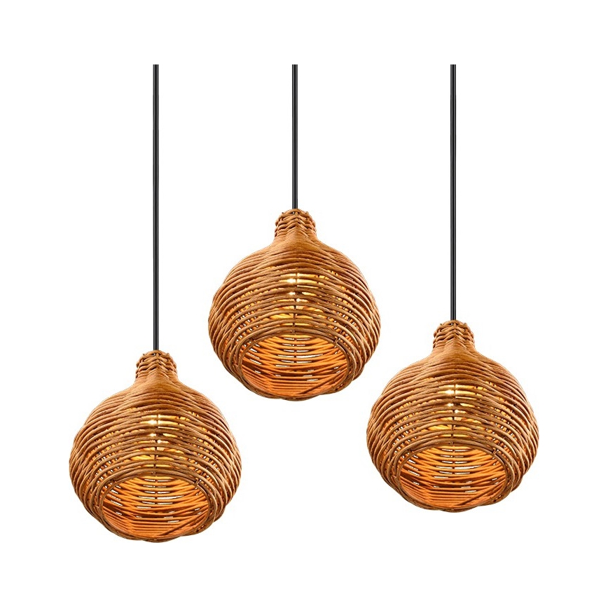Reality - Lámpara colgante con cable SPROUT 3xE14/40W/230V marrón/ratán
