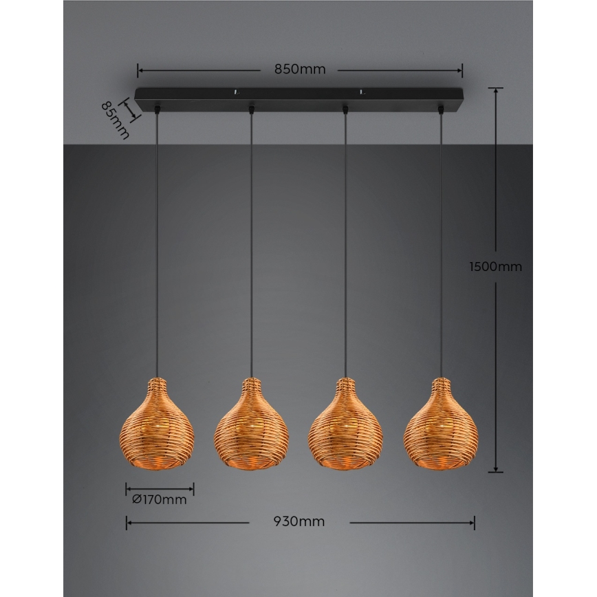 Reality - Lámpara colgante con cable SPROUT 3xE14/40W/230V marrón/ratán