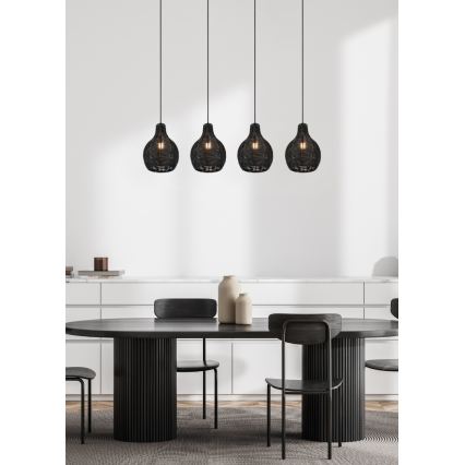 Reality - Lámpara colgante con cable SPROUT 4xE14/30W/230V negro/ratán