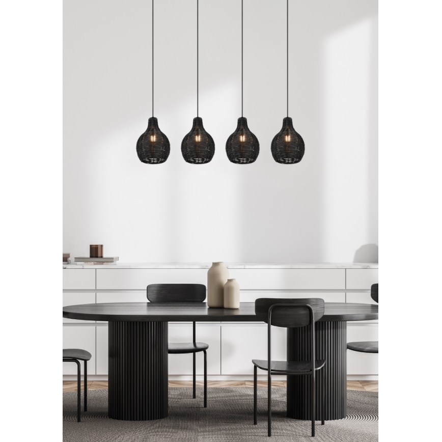 Reality - Lámpara colgante con cable SPROUT 4xE14/30W/230V negro/ratán