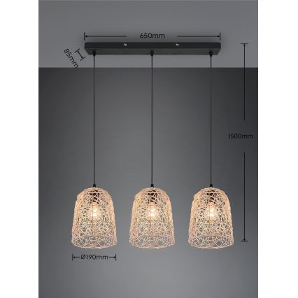 Reality - Lámpara colgante LOVIS con cable 3xE27/40W/230V, negra